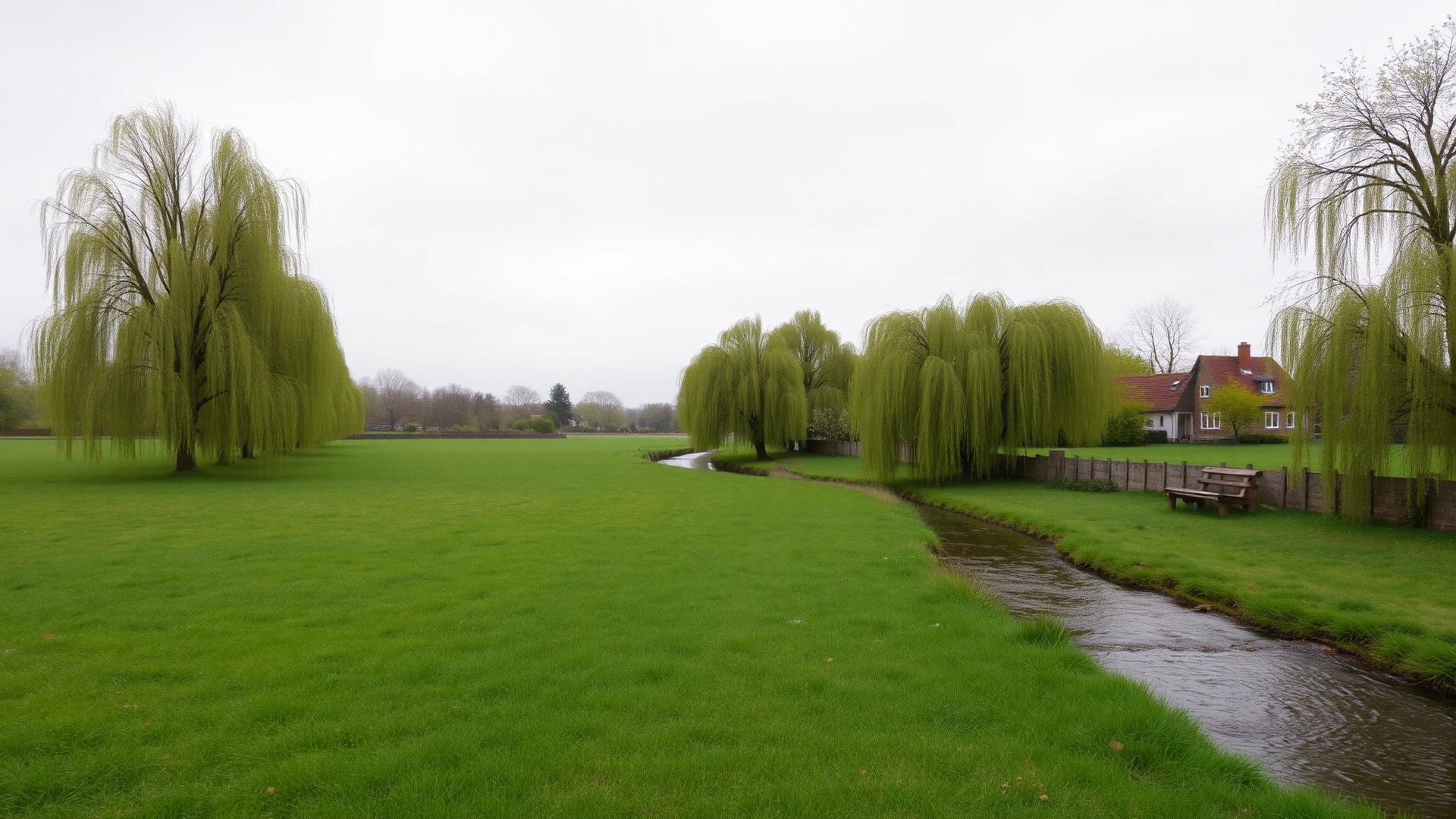 Wiese und Bach am Ortsrand von Oberriexingen mit Kopfweiden